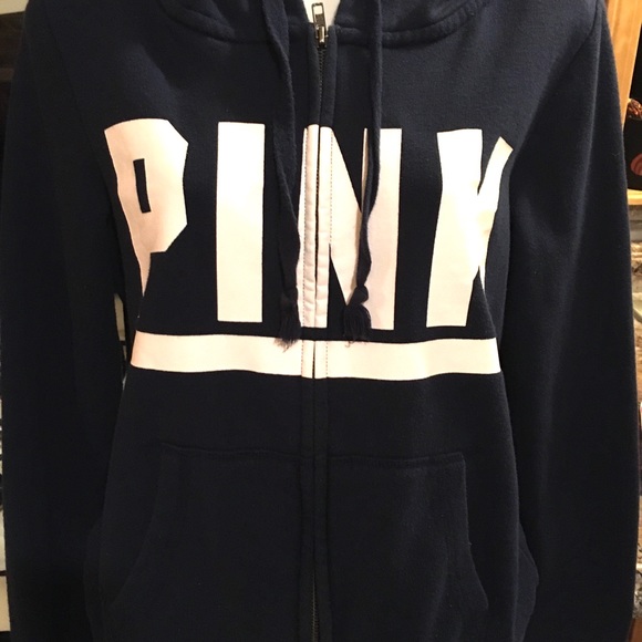 PINK sweatshirt zip up Hoodie navy blue - Picture 3 of 6